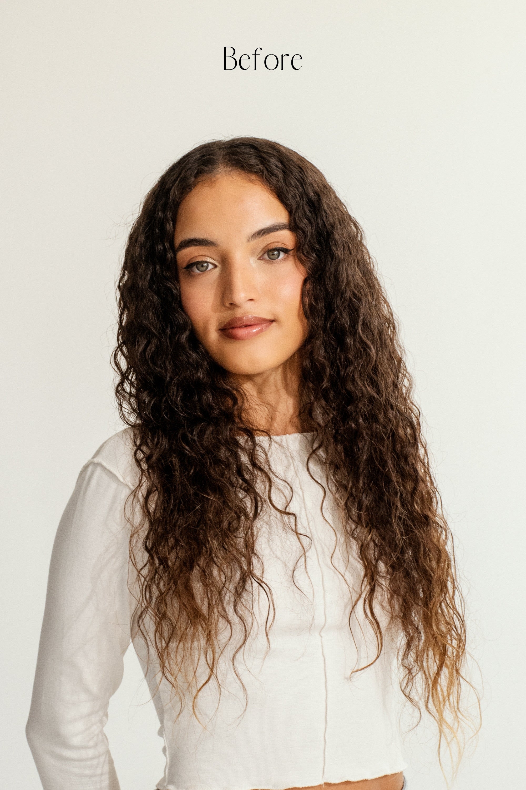 Before and after Frontrow curly clip-in hair extensions