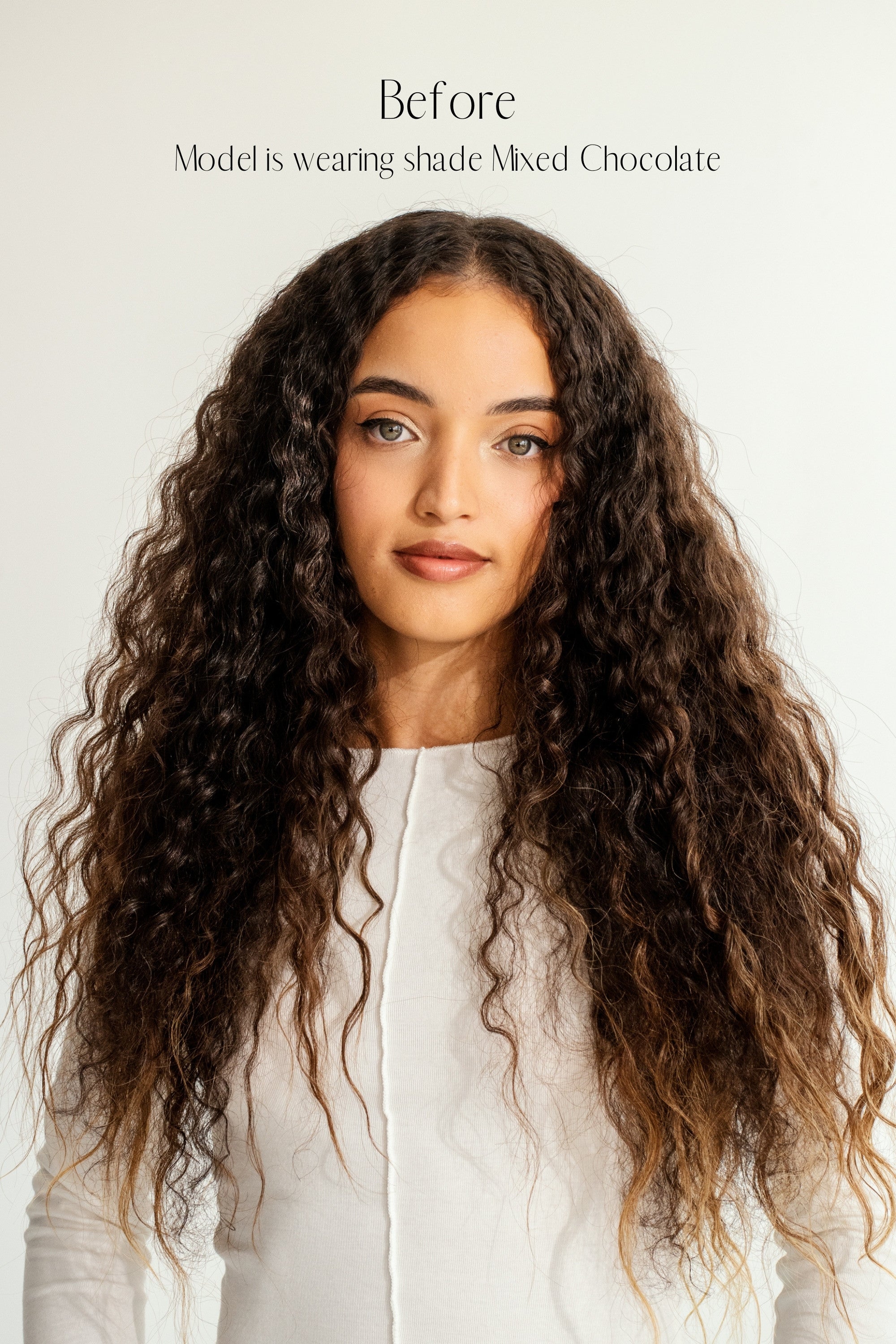 Before and after Frontrow curly clip-in hair extensions