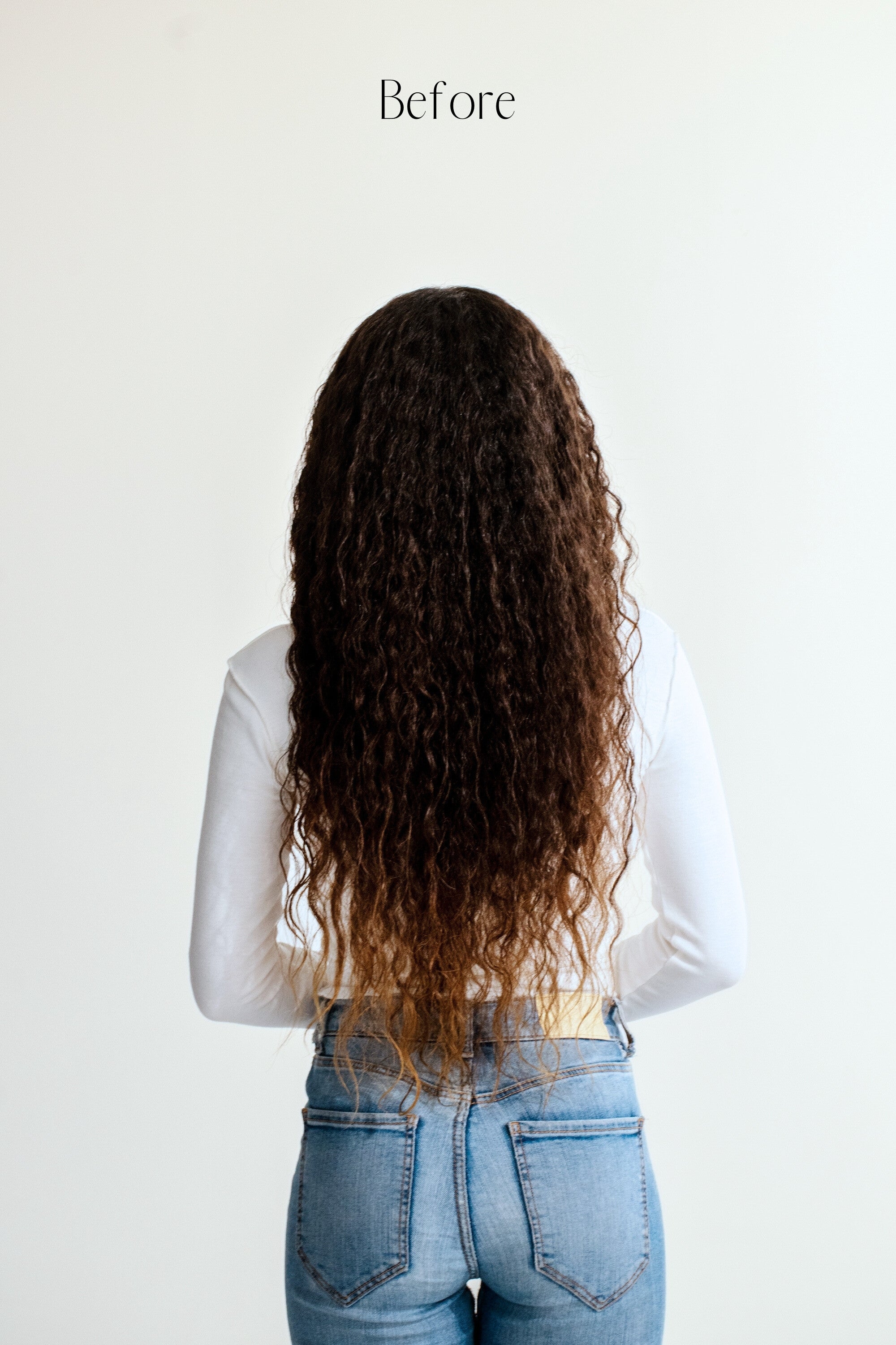 Before and after Frontrow curly clip-in hair extensions