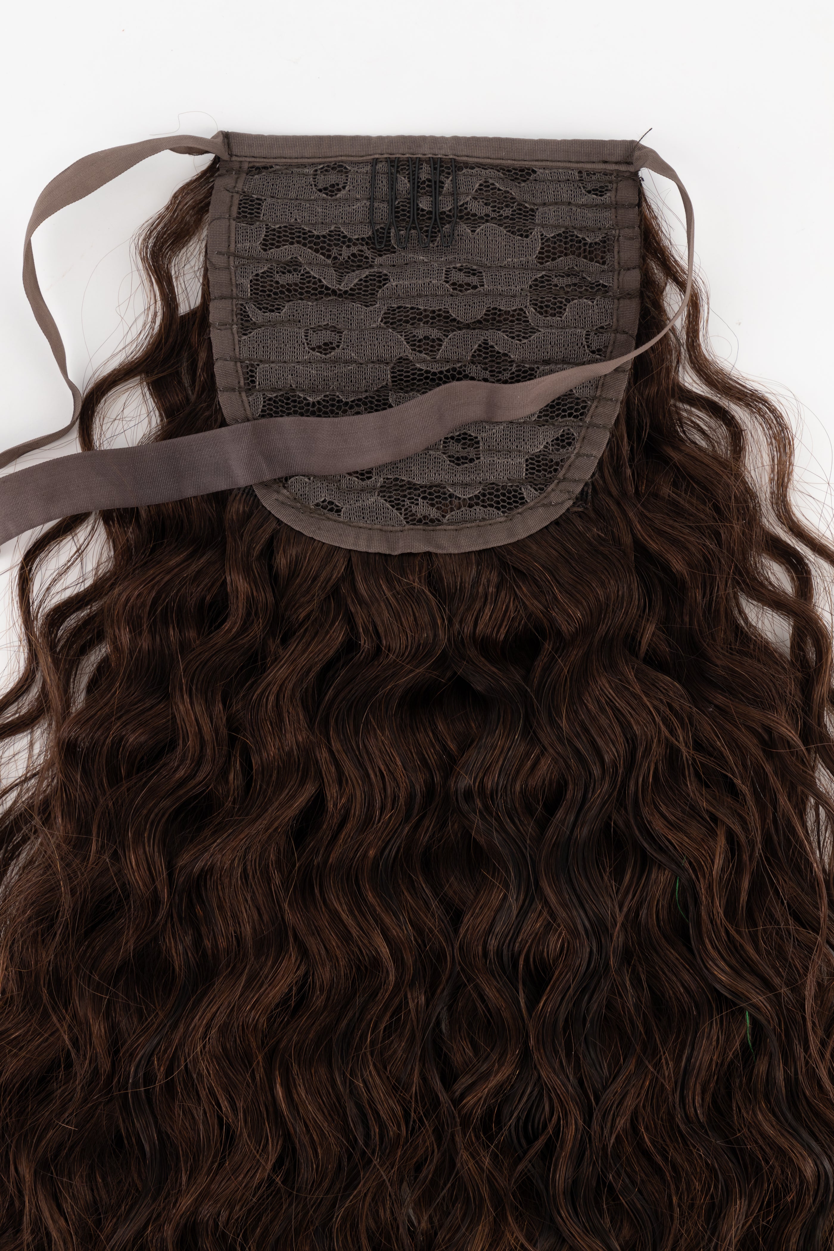 Frontrow curly clip-in ponytail extensions in dark brown