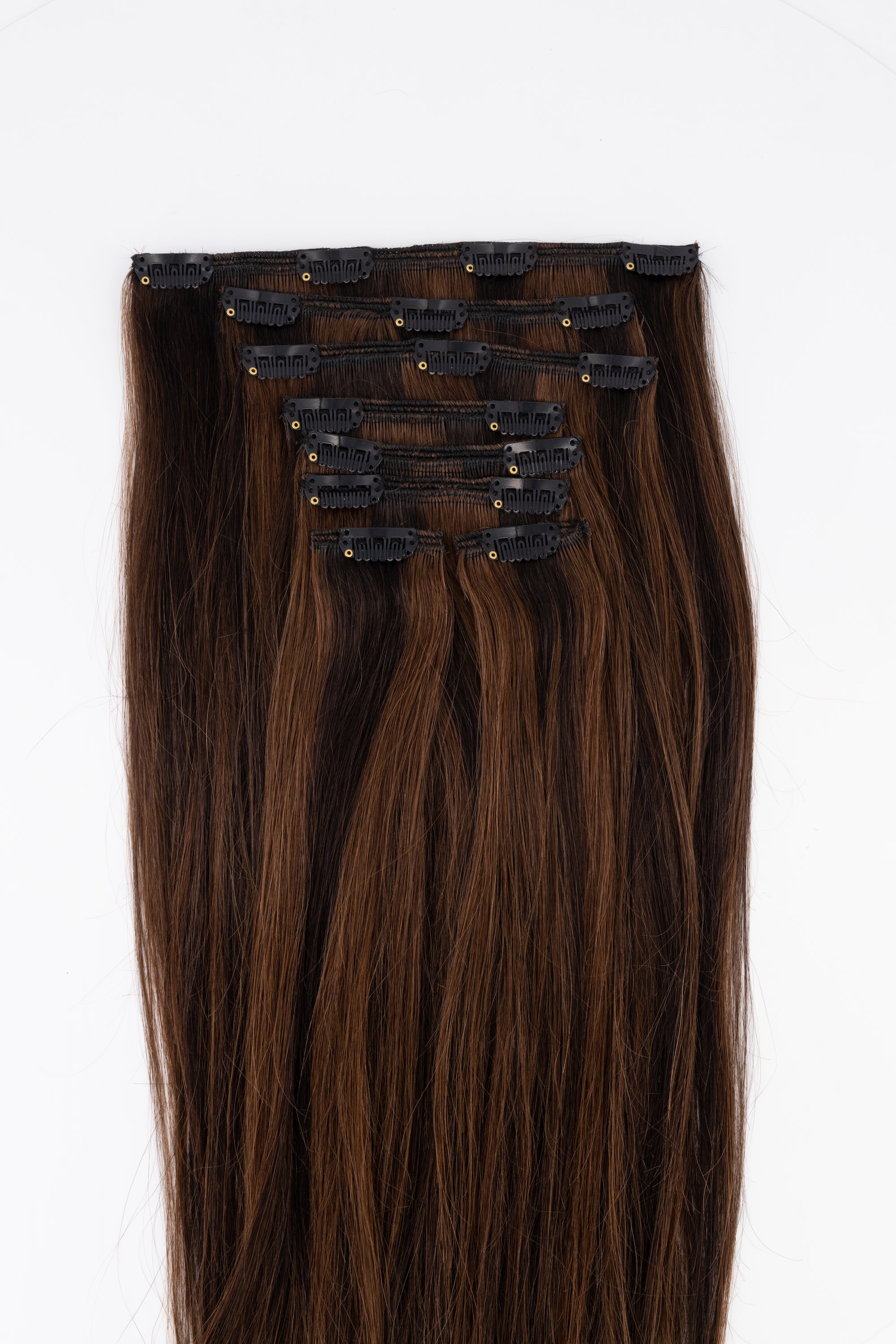 Frontrow clip-in hair extensions in mixed chocolate