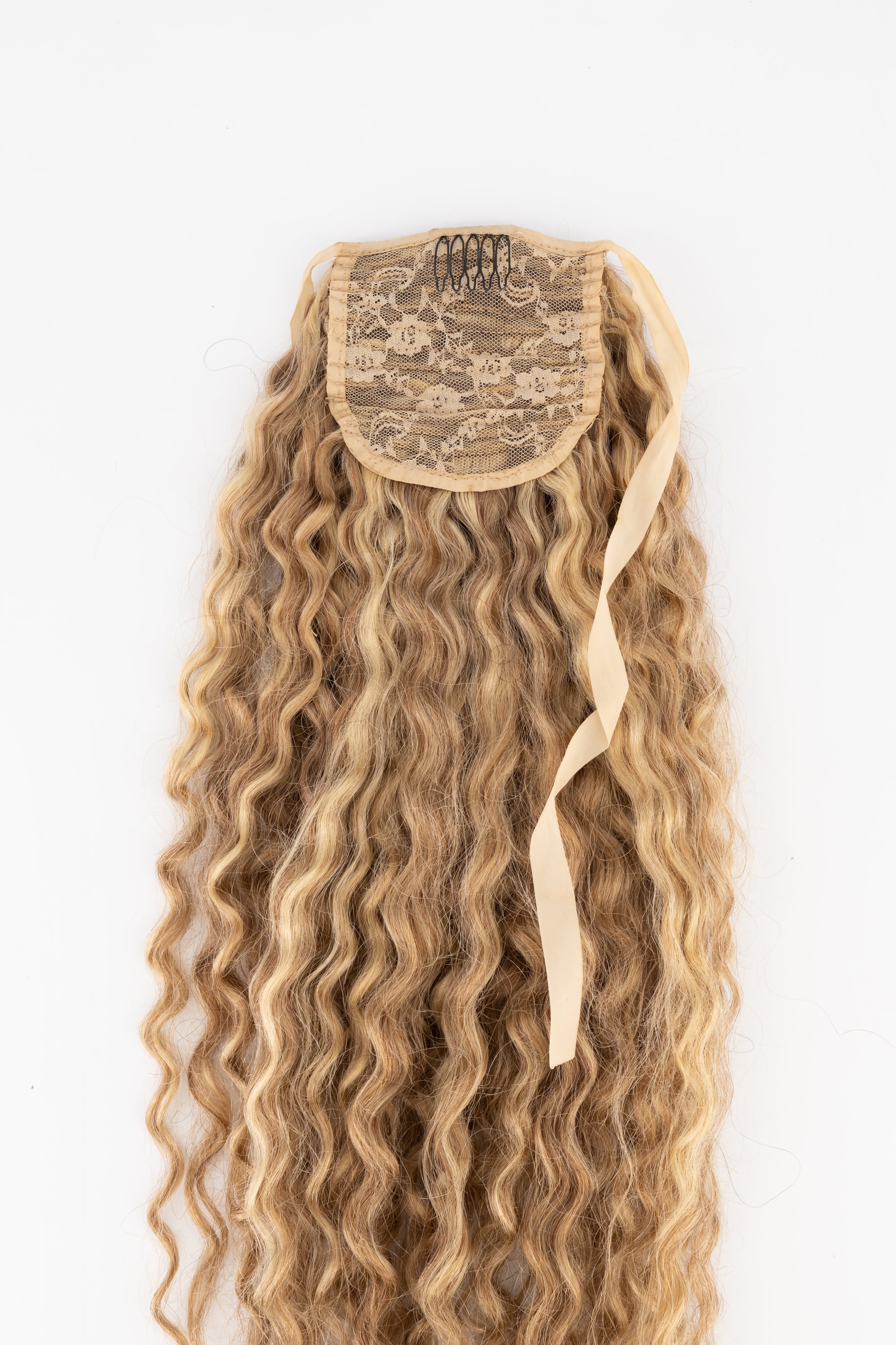 Frontrow curly clip-in ponytail extensions in mixed toffee