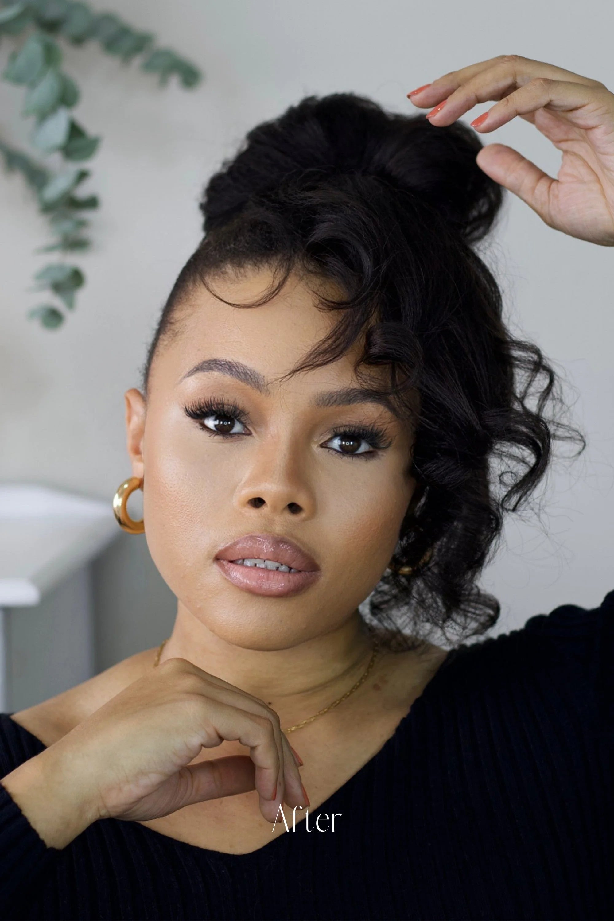 Before and after Frontrow kinky straight clip-in ponytail extensions