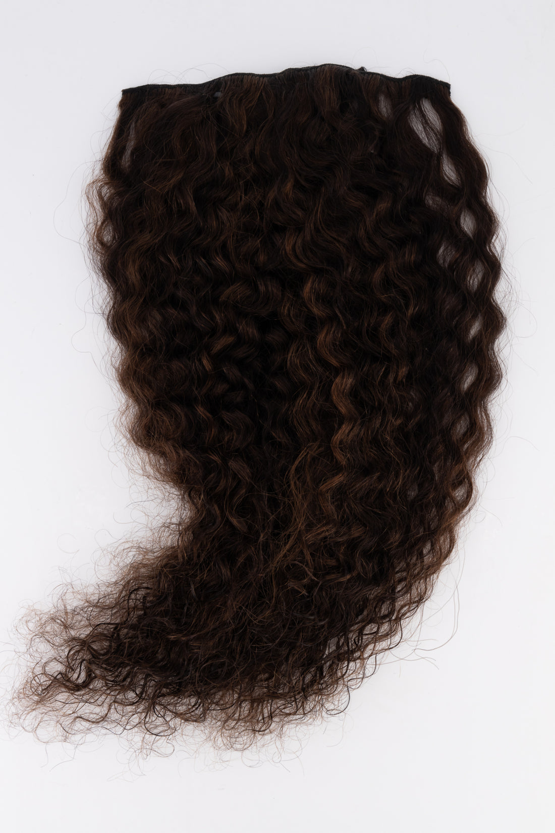 Frotnrow curly clip-in hair extensions in mixed chocolate