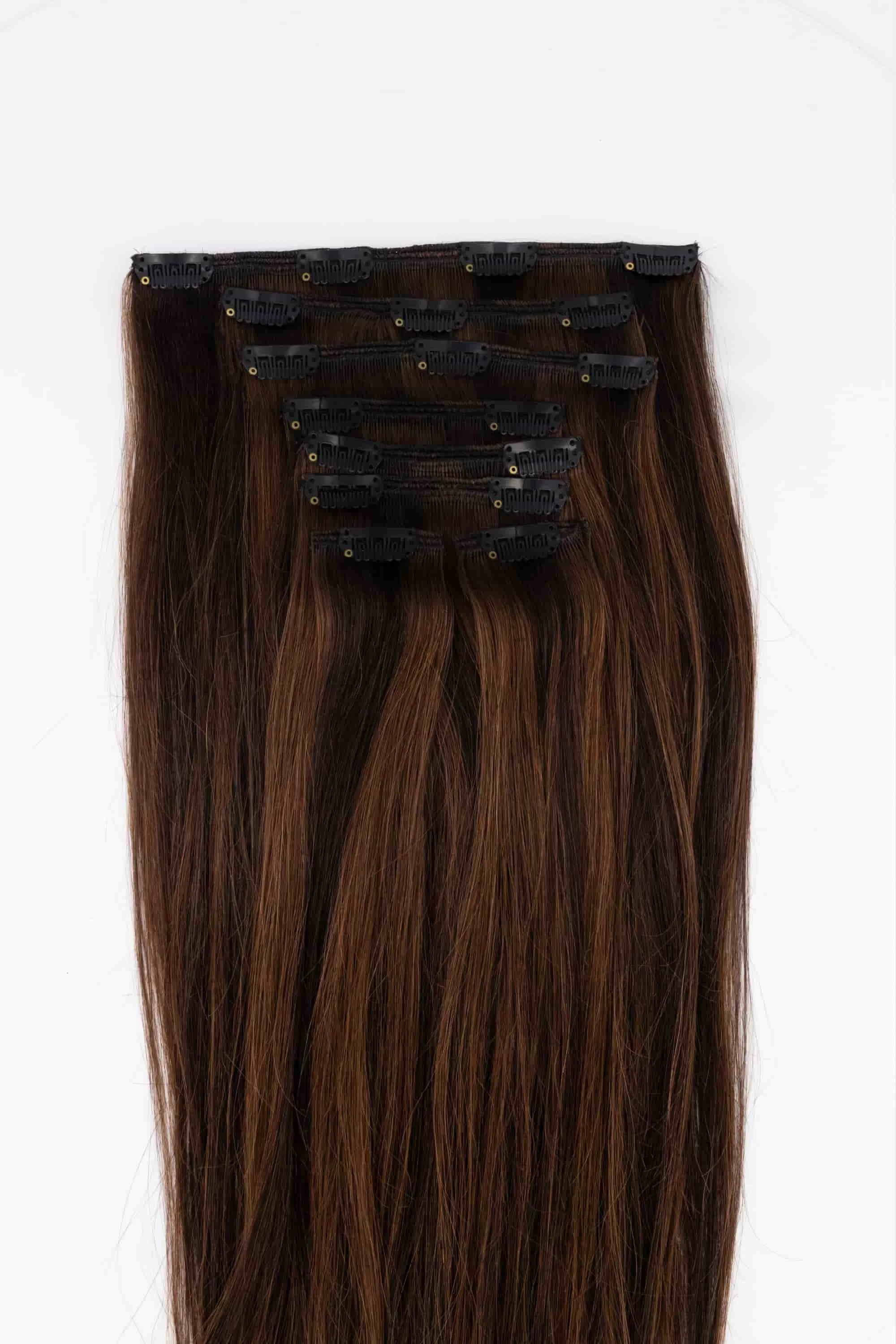 Rooted Mixed Chocolate Clip-In Hair Extensions