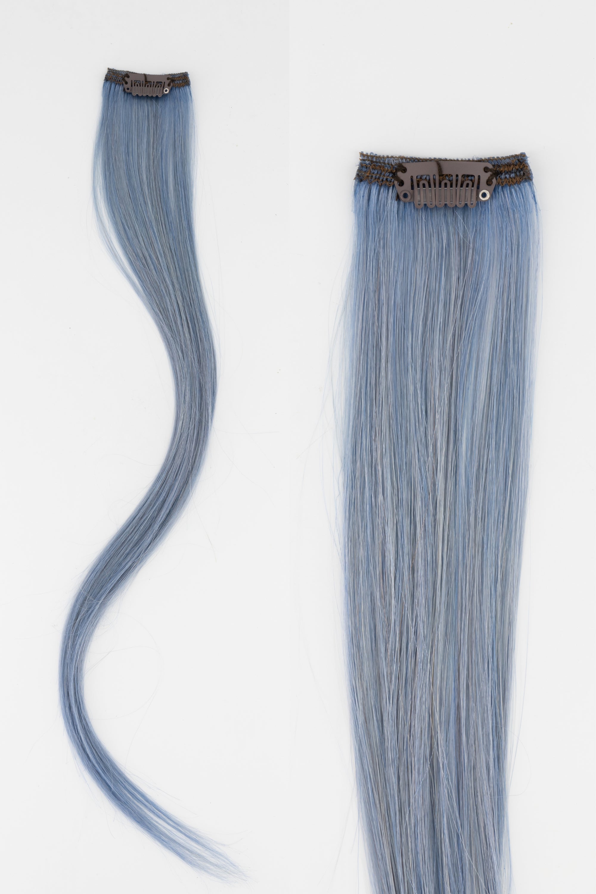 Frontrow human hair clip-in colour strips in pastel blue