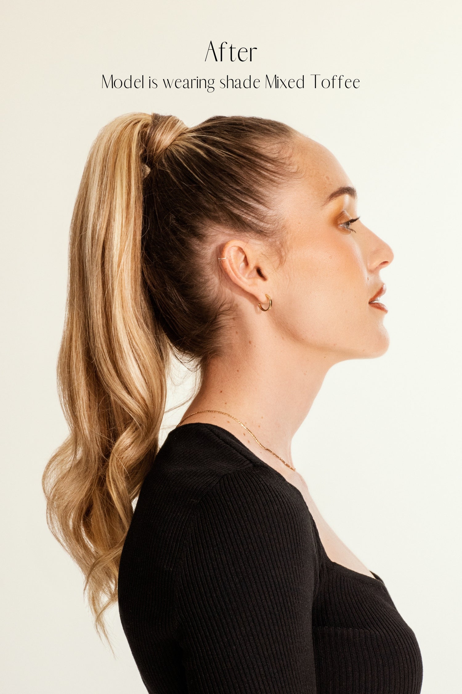 Before and after Frontrow clip-in ponytail extensions