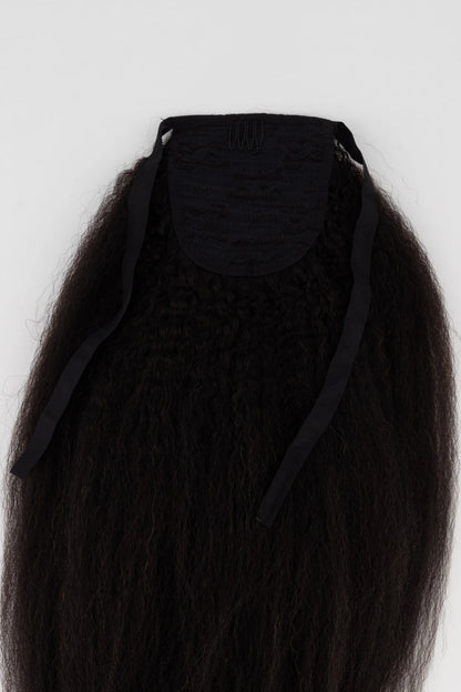Frontrow kinky straight clip-in ponytail extensions in brown black