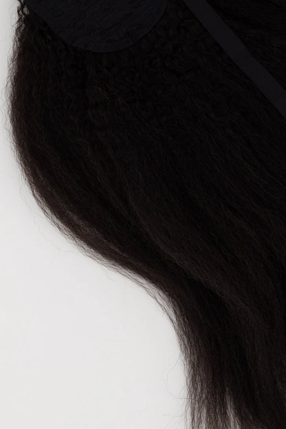 Frontrow kinky straight clip-in ponytail extensions in brown black