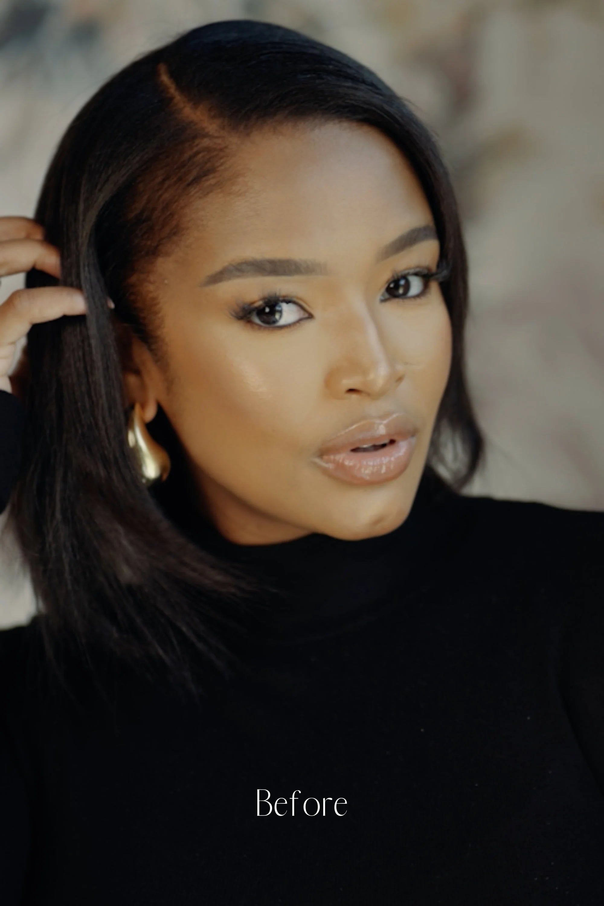 Before and after Frontrow kinky straight clip-in hair extensions on Ayanda Thabethe