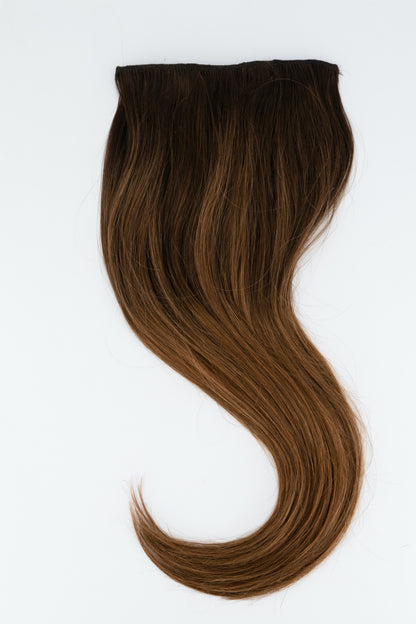 Frontrow clip in hair extensions in shade chestnut brown balayage