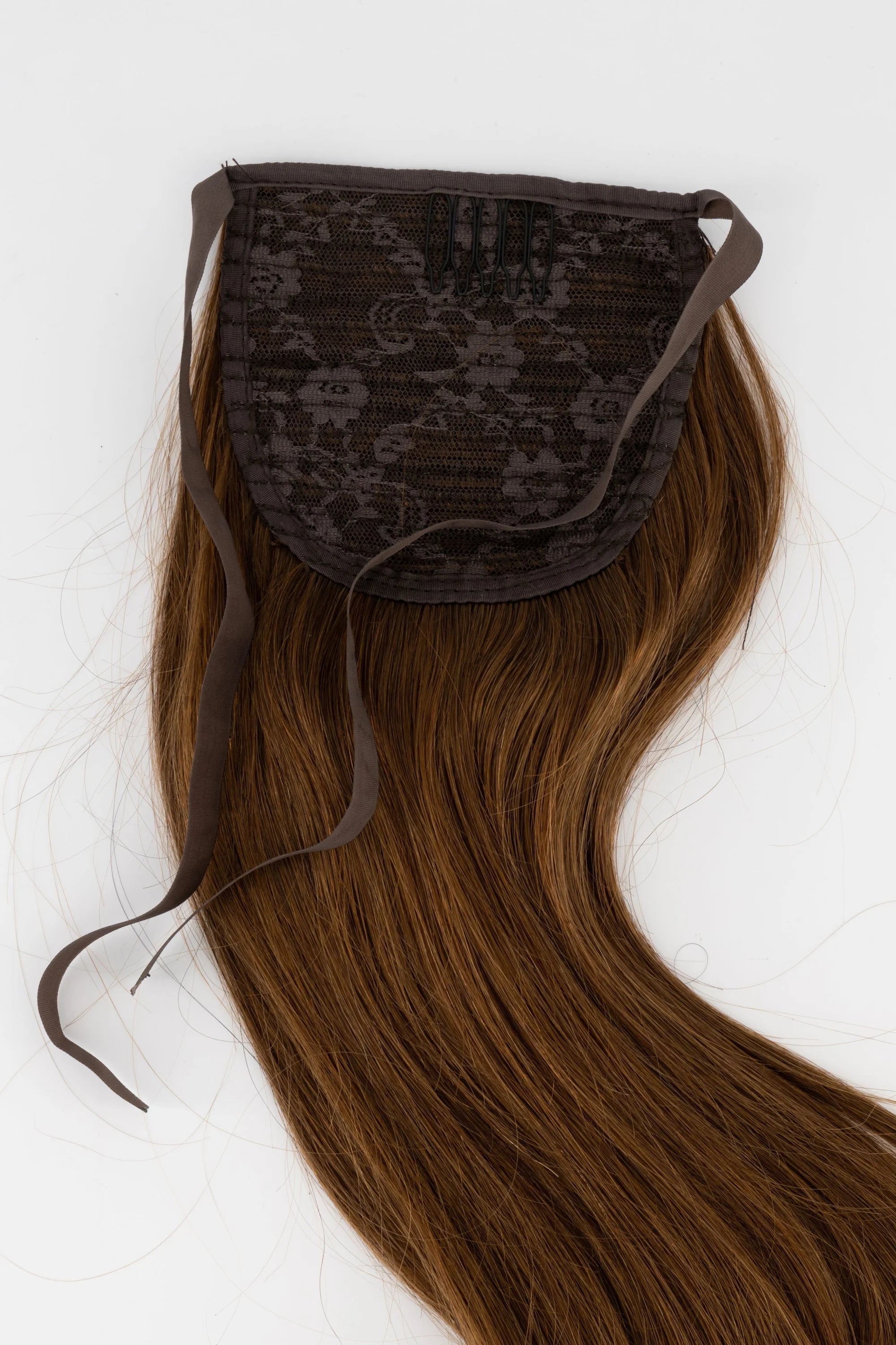 Frontrow clip-in ponytail extensions in shade chocolate brown