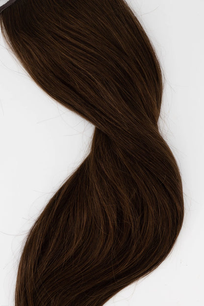 Frontrow clip-in ponytail extensions in dark brown