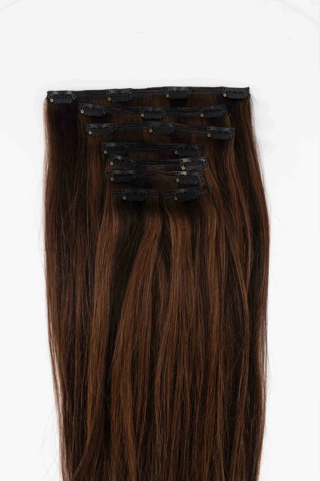 Rooted Mixed Chocolate Clip-In Hair Extensions