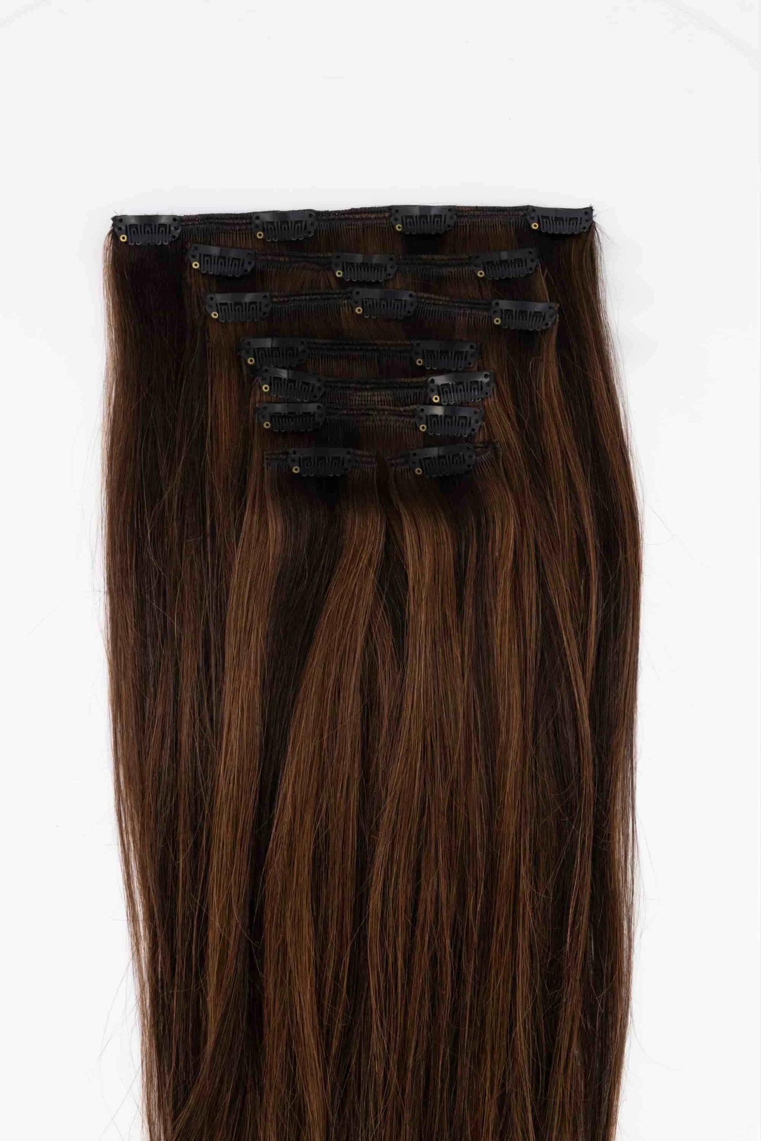 Rooted Mixed Chocolate Clip-In Hair Extensions