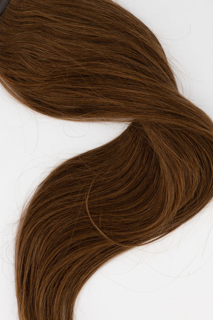 Frontrow clip-in ponytail extensions in shade chocolate brown
