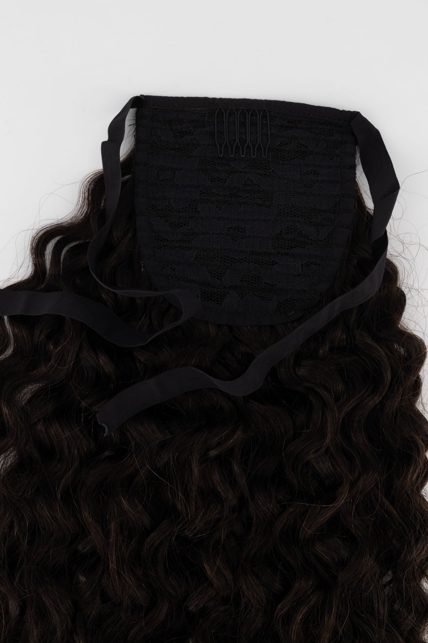 Brown Black Curly 20inch Clip in Ponytail