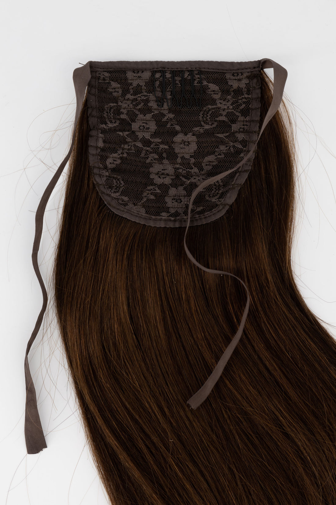 Frontrow clip-in ponytail extensions in dark brown